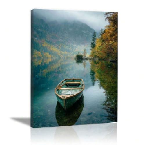 Tableau sur toile de bateaux et lac forêt XBTYKPB cadre 60x90 cm