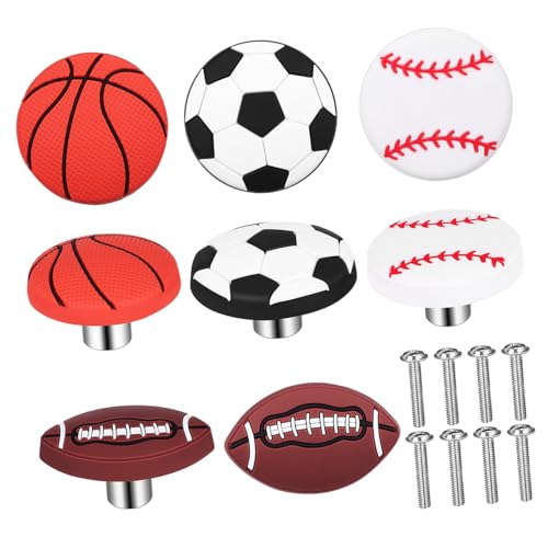 Mikikit Sports Ball Dresser Knobs Set of 8 Basketball Drawer Hardware for Boys' Room Child-Proof Stylish