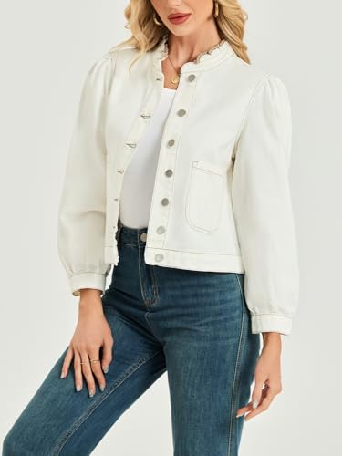 LifeShe Puff Sleeve Denim Jacket for women Ruffle Neck Jean Jacket Trendy 2025 Fall boyfriend Shacket4