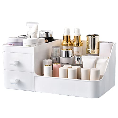 Makeup Organizer with Drawers, Skin care Countertop Organizer Desk for Cosmetics, Vanity Holder for Lipstick, Brushes, Lotions, Eyeshadow, Nail Polish...