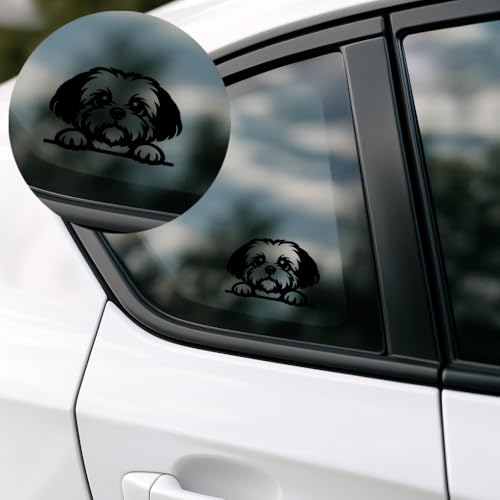 Image of 2Pcs - No Background - Waterproof Car Sticker Decal of Adorable Shih Tzu Peeking Design for Pet Lovers - Cute Animal Imagery for Any Space (Black, 5.5'' x 3.8'') |k19741BL