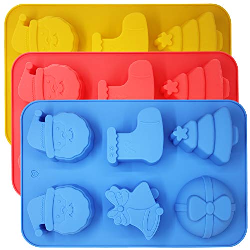 Sourceton 3 Packs Christmas Silicone Baking Mold, Christmas Tree, Santa Claus, Shape Mold For Candy, Pudding, Ice Cube, Handmade Soap, Cake Decoration #TOP5