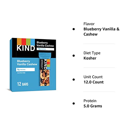 Kind Bars, Blueberry Vanilla & Cashew, Gluten Free, Low Sugar, 1.4Oz, 12 Count #TOP7