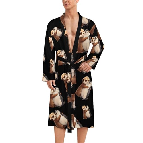 Albornoz de baño para hombre Meerkat Hugging Peguins bata de longitud media para hogar