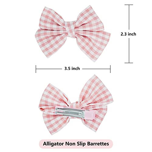 14Pcs 3.5Inch Cute Checkered Hair Bows For Baby Girls, Half Lined With Alligator Non Slip Barrettes Hair Accessories For Baby Girls, Total Of Seven Colors For Daily Clothing Matching #TOP1