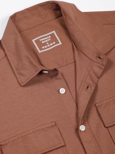 Image of Thomas Scott Men's | Solid | Half Sleeve | Slim Fit | Cotton Blend | Double Flap Pocket | Spread Collar | Casual Shirt