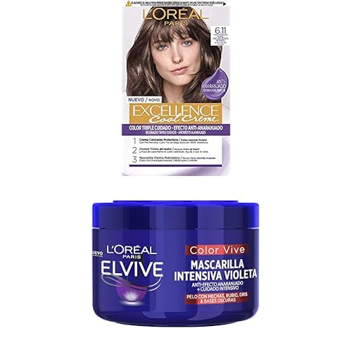 Pack L'Oréal Paris Excellence 6.11 Rubio Oscuro Ceniza + Elvive Mascarilla Intensiva Violeta Matizadora