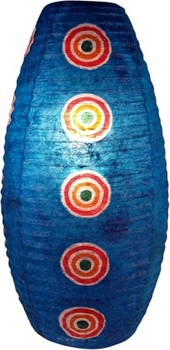 GURU SHOP Ovaler Lokta Papierlampenschirm, Hängelampe Coronada - Retro Blau, 52x29x29 cm