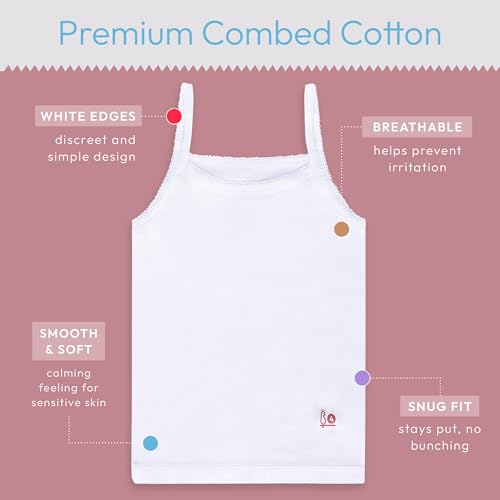 Feathers Girls Undershirts Tagless Camisoles - 5 pk Super Soft Cotton Cami Girls Tank Tops2