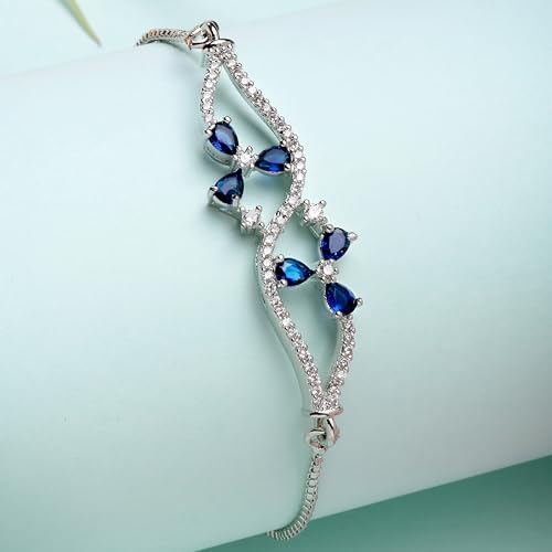 Image of ZENEME Rhodium-Plated Silver-toned Cuff Bracelet for Women & Girls Swirl Cuff Bangle with Crystal Stone Detailing Jewellery Bracelets for Womens