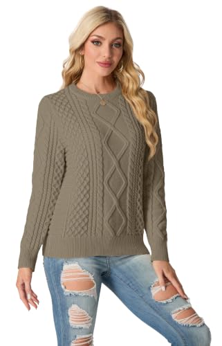 Image of GRECERELLE 2026 Womens Fall Winter Long Sleeve Casual Pullover Sweater Tops | Crewneck, Cable Knit, Chunky, Vintage Style, Anti-static(XS-2XL)