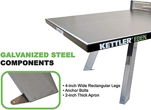 Kettler Eden Weatherproof Stationary Outdoor Table Tennis Table With Galvanized Steel Legs And Permanent Net And Post System #TOP1
