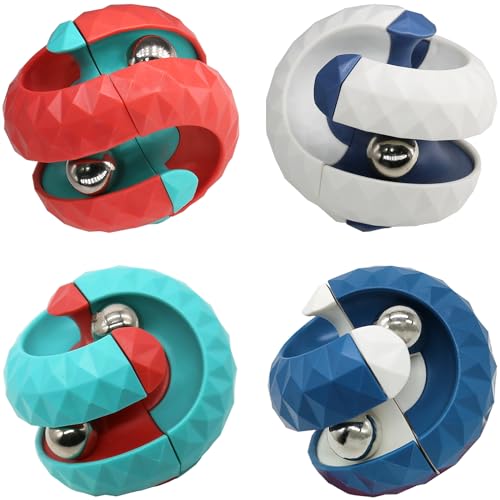 4 Pack Orbit Ball Toy, Bead Fidget Cube Puzzle Bead Ball Spinning Toy, Rotating Track Infinite Flip Change Puzzle Games Novelty Creative Stress Relieve Toys for Kids Children Adults