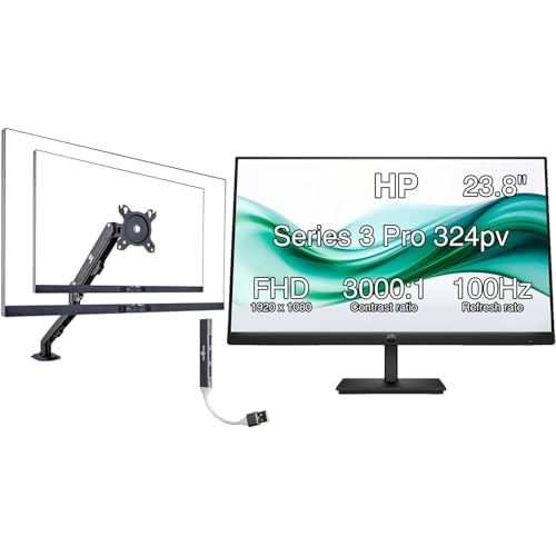 Image of HP 24 inch Series 3 Pro 24 inch FHD Computer Monitor (1920x1080), 100Hz Anti-Glare Display, HDMI, VESA Mount, Black, Bundle with dockztorm hub and Ergoflexy EFX-1-1 Desk Mount Monitor Arm