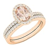Dazzlingrock Collection 7x5mm Oval Morganite & Round White Diamond Halo Engagement Ring Set for Her (Diamond 0.4w, Color I-J, Clarity I1-I3) in 10K Solid Rose Gold Size 6.5