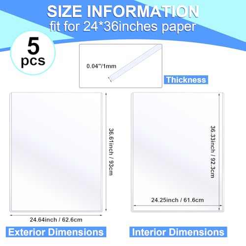 Image of 5 Pcs Rigid Poster Protectors 24 x 36 Inch, Clear PVC Sleeves