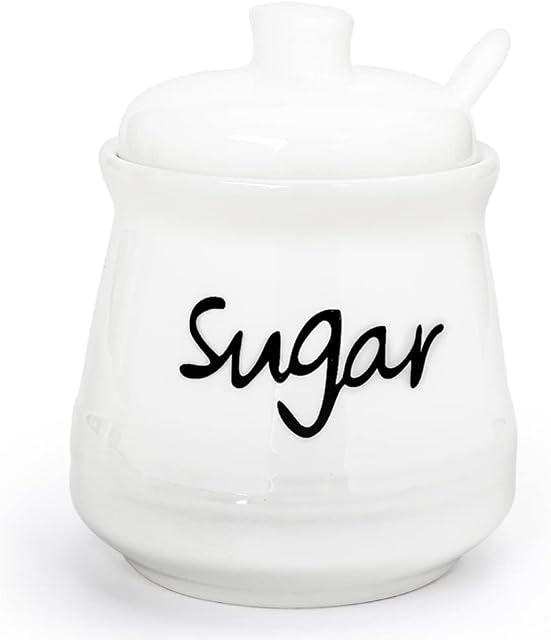 Cyimi Sugar Bowl Porcelain with Lid and Spoon, 355 ML/12 OZ, Ceramic Sugar Storage Jar, Sugar Salt Pot Seasoning Canister Suit for Coffee Bar, Restaurant, Home, Kitchen