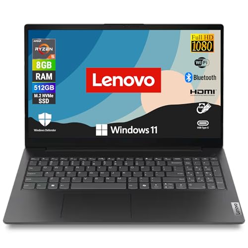 Lenovo Notebook Portatile, 15.6' Full HD, CPU AMD Ryzen 5 7520U fino a 4,3GHz, Ram 8Gb DDR5 SSD Nvme 512Gb Windows 11 Pro, Libre Office, Pronto All'Uso