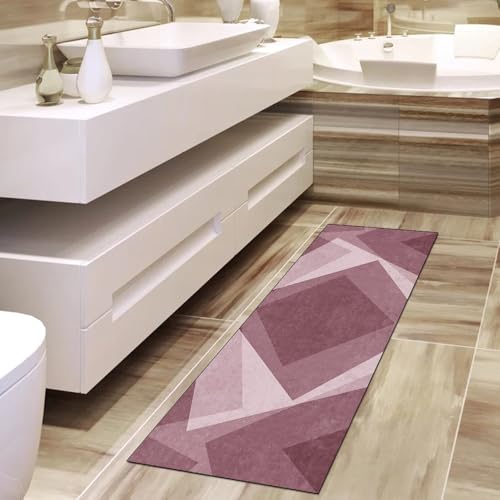 Alfombra de cocina lavable con base antideslizante estilo patchwork rosa 4