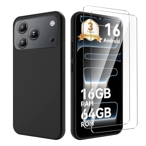 Qlfemna Handyhülle für Blackview Wave 7C Hülle mit 2 Stück Blackview Wave 7C Panzerglas Glas,Superdünnes Weiches Stoßfest TPU Silikon Schutzhülle - Schwarz