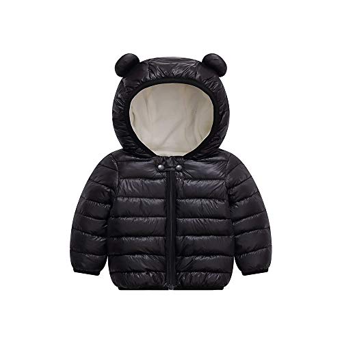 Unisex Little Boys Girls clothes Down Jacket Hoodie Coat Winter Warm Outerwear (Thickened-Black, 18-24 Months)