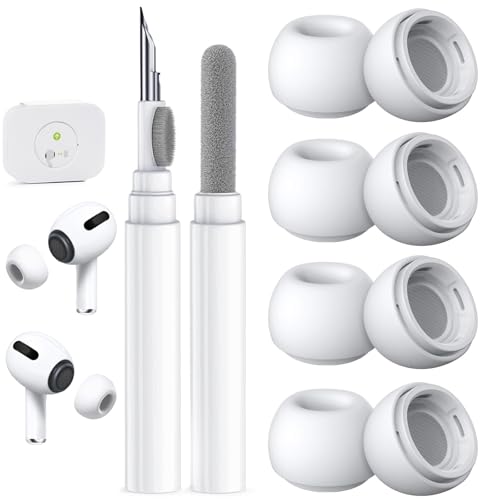 4 Pairs Replacement Ear Tips for AirPods Pro 2nd/1st Generation with Cleaner kit,Noise Reduction Holewith & Built-in dust Guard Screen, Silicone Ear Tips for USB-C Charging Case (X-Small-White)