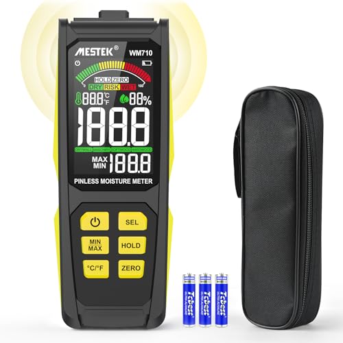 Pinless Wood Moisture Meter, MESTEK Firewood Moisture Tester, Drywall Moisture Detector or Lumber Concrete Building with Backlit Color LCD Display -Wall Moisture Sensor for Firewood