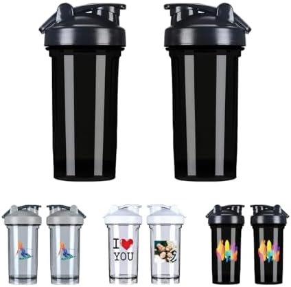 Custom Shaker Bottles for Protein Mixes Customized Fitness Water Cup with Handle 18 Oz Shake Bottle for Gym Outdoor Sports Two-Side Print， PureBlack