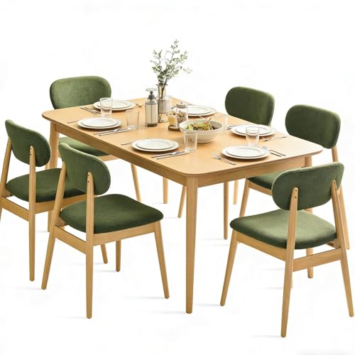 Xdeco Wooden Dining Chairs Set of 6, Farmhouse Boucle Upholstered