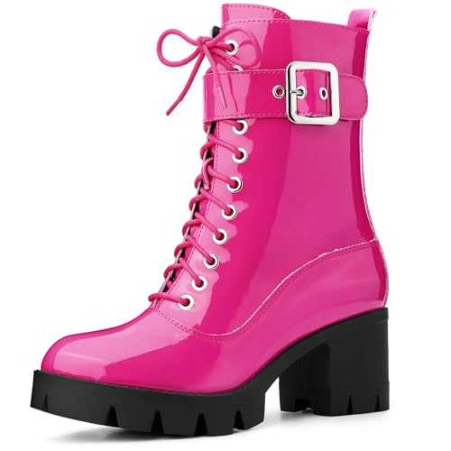 Allegra K Women's Zip Platform Chunky Heel Combat Boots