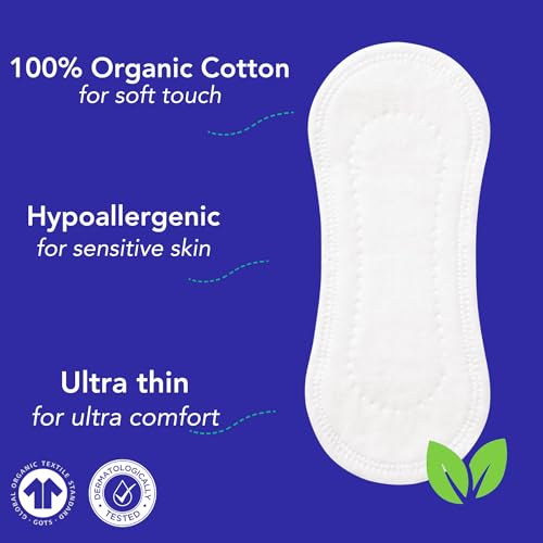 Marlow 100% Organic Cotton Top Sheet Liners with Biodegradable Wrapping, Plastic Free, Fragrance Free, Chlorine Free, Toxin Free, Hypoallergenic, Ultra Thin, Leak Proof, 72 Count
