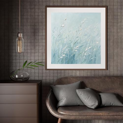 Tableau moderne roseau bleu vert décoration murale chambre