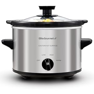 Elite Gourmet MST-250XS Electric Slow Cooker Ceramic Pot, Adjustable Temp, Entrees, Sauces, Stews & Dips, Dishwasher Safe Glass Lid & Crock, 1.5 Quart, Stainless Steel