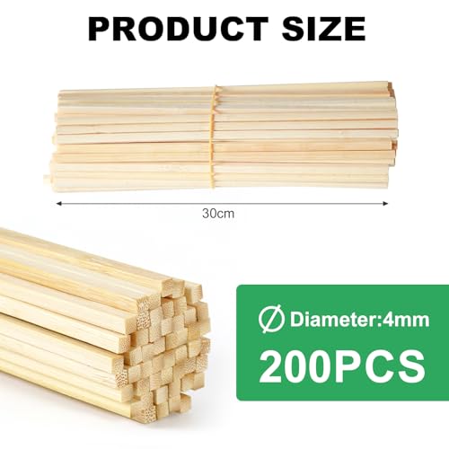 AROMUJOY 200 Stück Holzstäbe Quadratisch, Zuckerwatte Stäbe Vierkant, Zuckerwattestäbe Eckig 30cm x 4 x 4 mm, Holzstäbchen zum Basteln für Holzarbeiten, Kunstprojekte & DIY