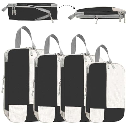 TOUYINGER Organizador Maleta, 4 Sets Compression Packing Cubes Organizador Maleta Viaje Bolsas Organizadoras para Ropa Travel Essentials (Negro-4pcs)