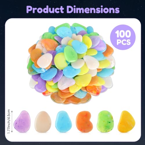 Image of Landical Large Glow in The Dark Rocks Garden Stones Night Guide Pebbles Outdoor Fish Tank Rocks Aquarium Gravel Luminous Stones for Walkway Yard Succulent Plant Decor(100 Pcs,Colorful,1.8 Inch)