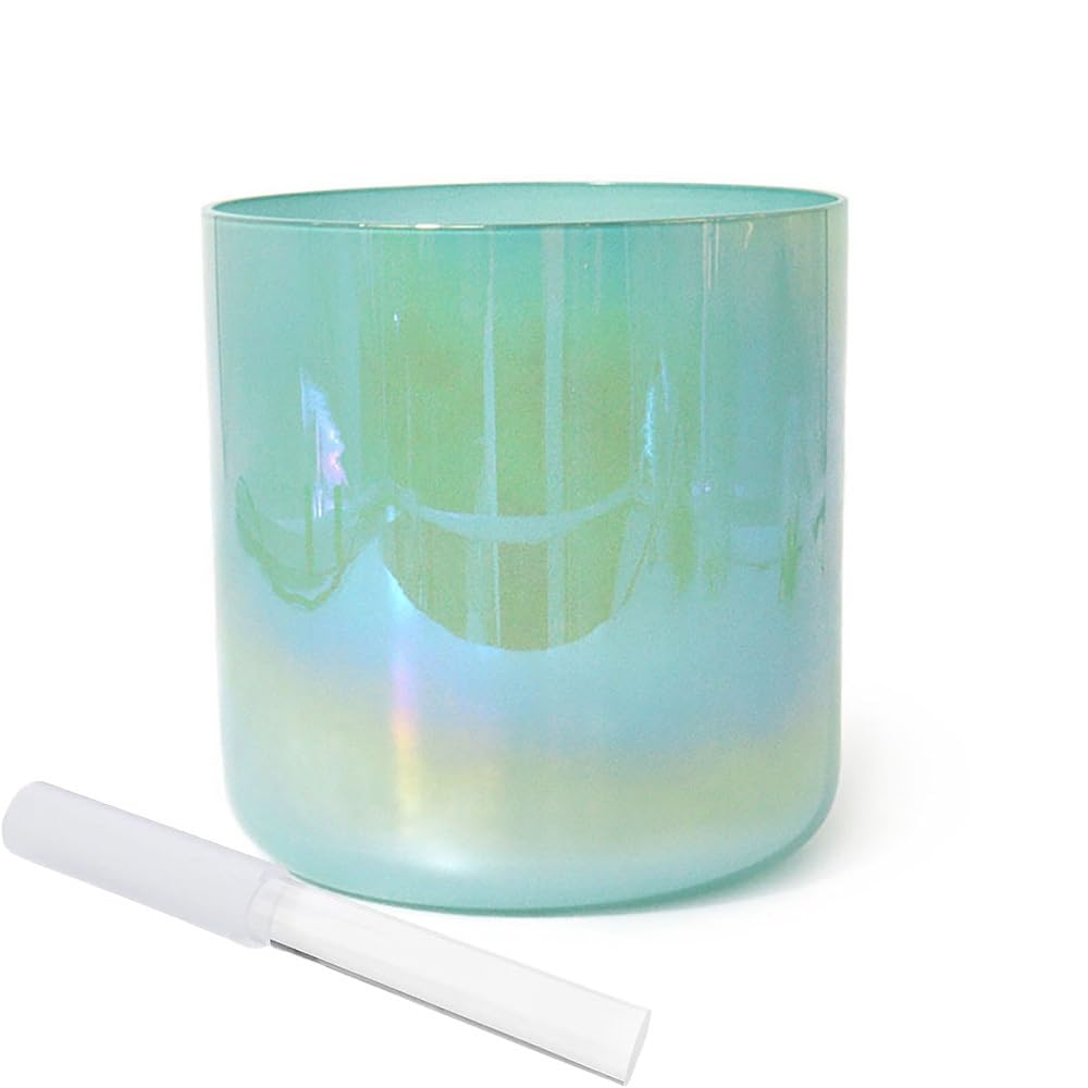 8 Inch Green Clear Sound Bowl Chakra Bowl, Alchemy Crystal Singing Bowl, Gift for Yoga Meditation & Sound Healing, With Acrylic Striker & O-ring(C Note)