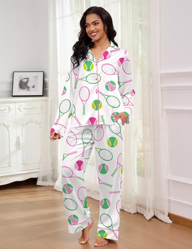 Image of SHESHOW Satin Pajamas for Women Set Long Sleeve Button Down Sleepwear 2 Piece Nightwear Women Pjs Sets Size XS-XXL