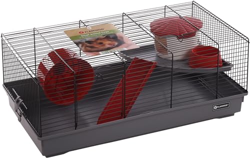 Flamingo Jing Hamsterkäfig - Schwarz/Grau, 58 x 31 x 22.5 Komplett mit Zubehör, Ideal für Hamster und andere kleine Nagetiere