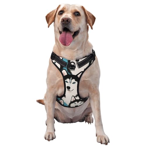 Siberian Husky Puppies Dogs Art Dog Harness Pet Harnesses, Adjustable Reflective Outdoor Vest, for Small, Medium, Large Dogs, Easy Control Handle for Walking