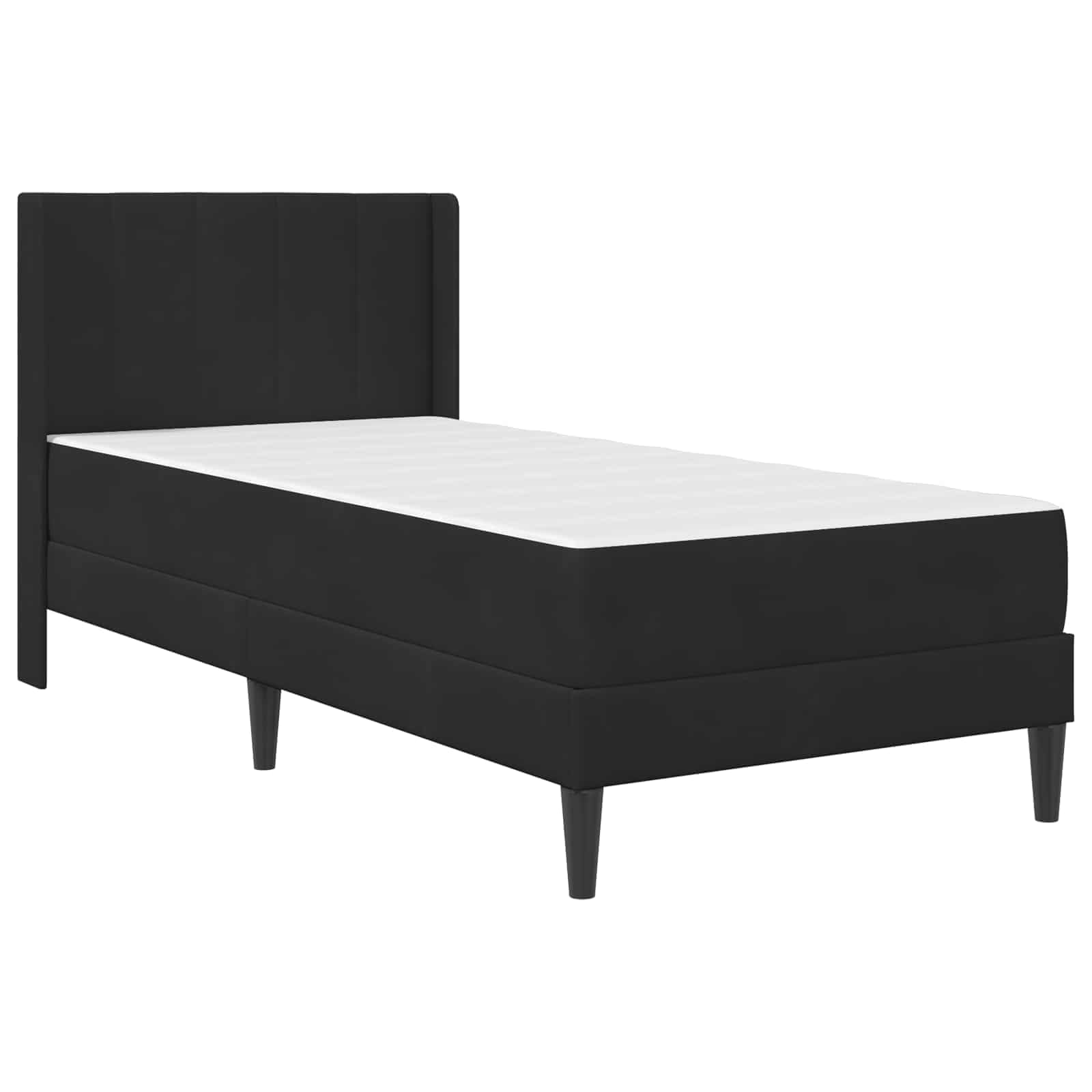Rama łóżka z materacem i zagłówkiem, czarna, 90 x 200 cm, aksamitna poszewka, materac ze sprężynami kieszeniowymi, stelaż, ergonomiczny, oddychający, dwustronny, do pokoju gościnnego i