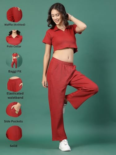 Image of Rigo Cotton Co-ord Set for Women | Round Neck, Slim Fit Tracksuit Co-ords Set for Women | Stylish Dresses for Women | Casual Wear, Beach Wear, Vacation Wear Outfit for Women
