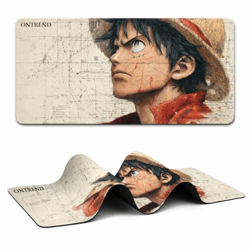 Image of ON TREND Anime Series Printed Mouse pad with Anti-fray Stitching, Waterproof Surface & Non-Slip Rubber Base Gaming Mouse Mat for Laptop, Computer & Desk (Large Extended -23x11 Inch) (Wanted Luffy)