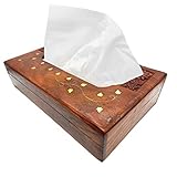 IndiaBigShop Large Handmade Decorative Tissue Dispenser Rectangle Box Vintage Wood Toilet Tissue Box Holder with Brass Inlay and Carving Work 10 X 6 Inch