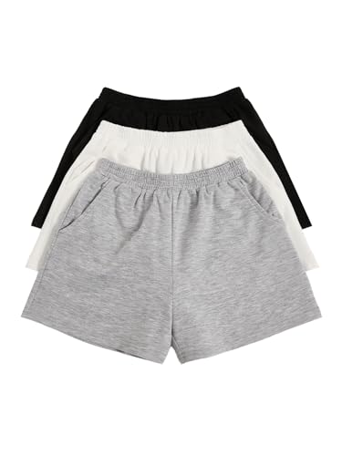 Image of SOLY HUX Girls 3 Packs Sweat Shorts Elastic Waist Casual Summer SweatShorts Teen Apparel
