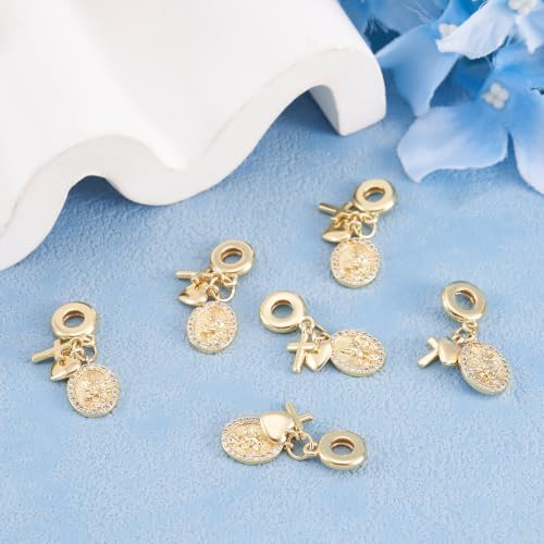 Image of 6Pcs Cubic Zirconia Cross Heart Charms for Crafts