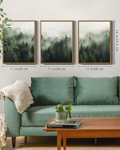 SHENIFY Green Fog Pine Tree Forest Canvas Wall Art 11x14in Framed Modern Artwork Prints Decor