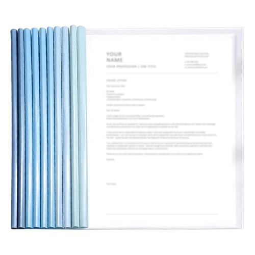 Reliure Dossier, 10Pièces Baguette Reliure A4, Reliure Dossier Baguette, Kit Reliure A4, Feuille Transparente A4, Relieur de Document, Couverture pour Reliure, classeur avec Barre Coulissante Bleu