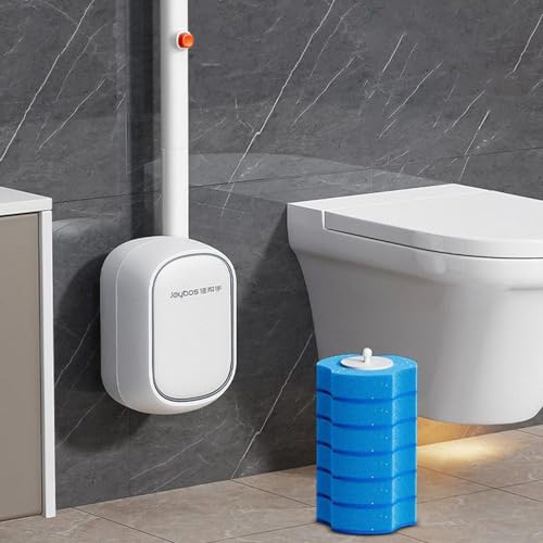 Image of JOYBOS Wall Mounted Disposable Toilet Brush with 6 Refills, Acrylonitrile Butadiene Styrene (ABS), White, 10x9,5x51
