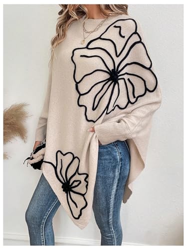 MakeMeChic Women's Fall Sweater Asymmetrical Hem Knit Poncho Sweater3